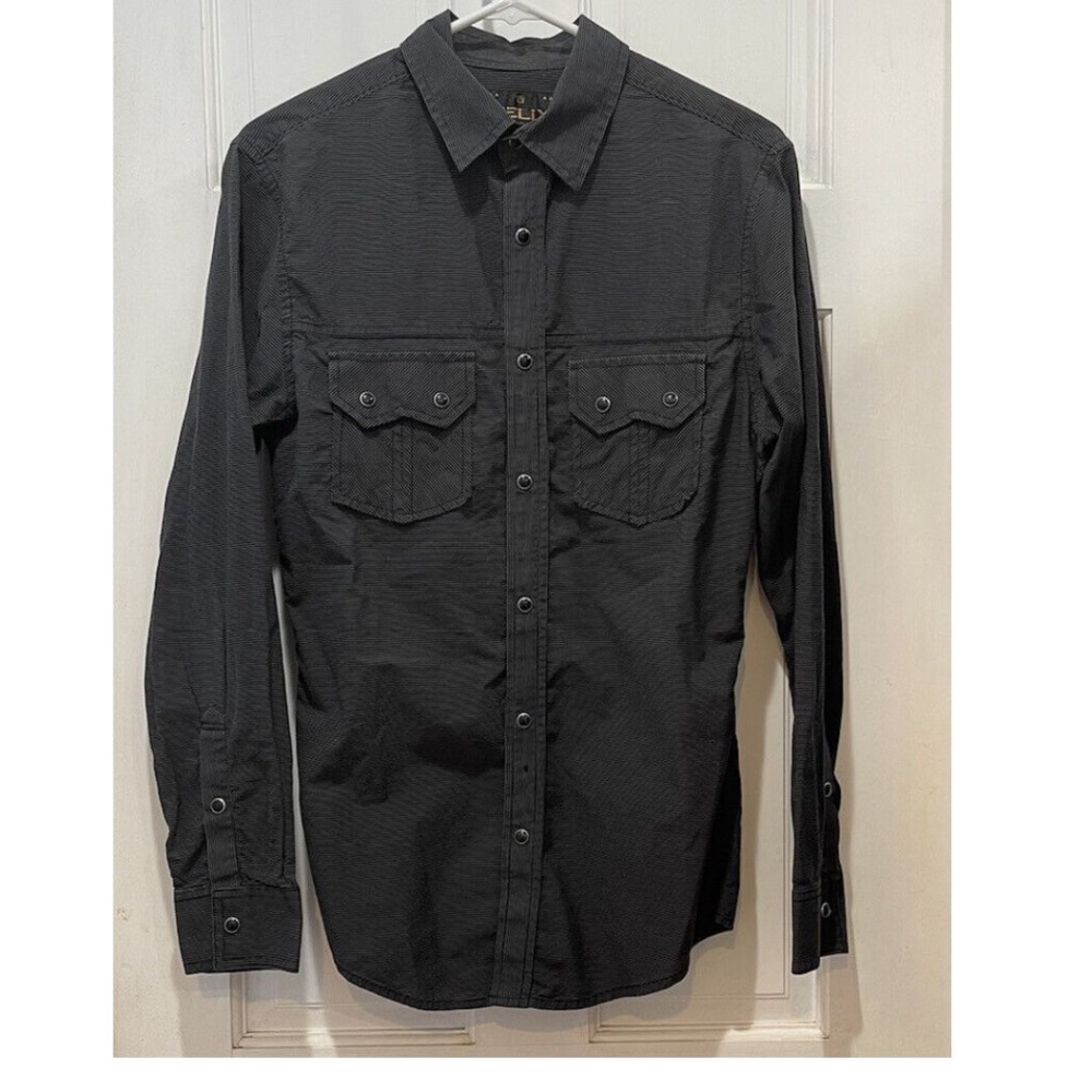 Helix 00/12 NO.13 Gray with Black Stripes Snap Button Shirt Men’s Size Small